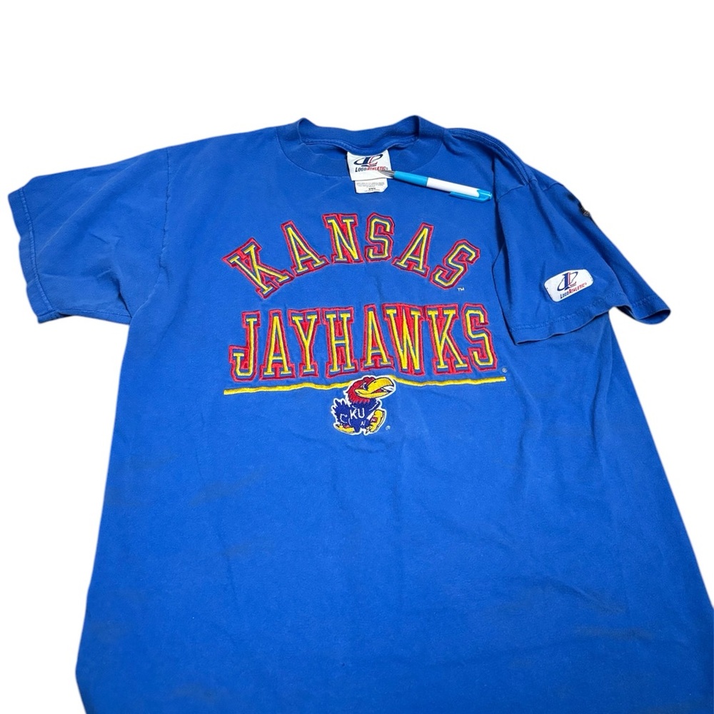 Vtg Embroidered University Of Kansas Jayhawks Logo Athletic Shirt Size M